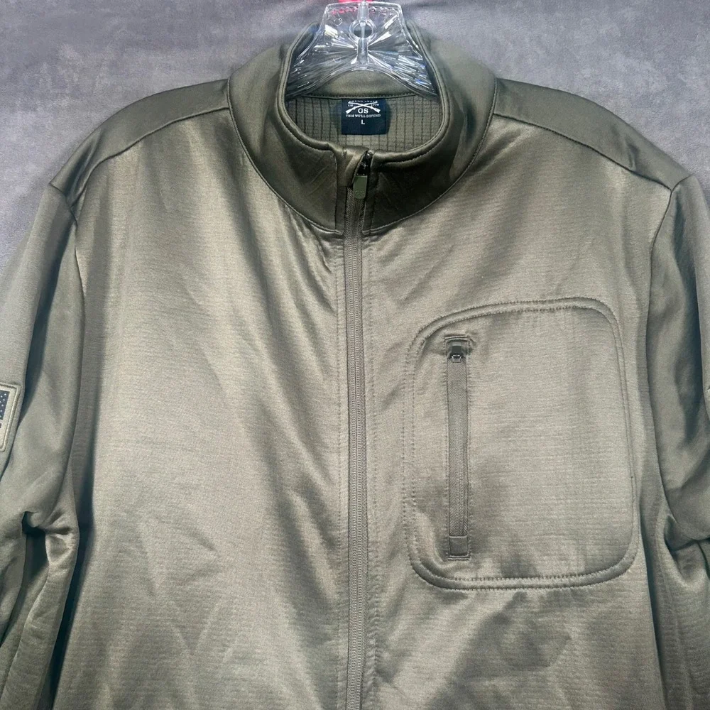 Grunt Style Men Large Green Full Zip Tactical Fleece Jacket American Flag Patch